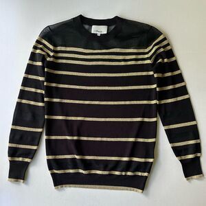 3.1 Phillip Lim Black and Gold Metallic Striped Sweater w/ Sheer Panel XS